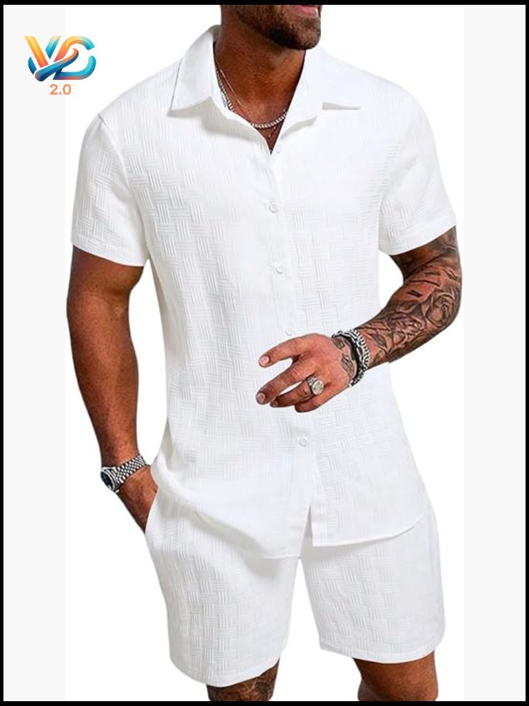 Men's 2 Piece Linen Short Set Button Down Shirt & Shorts Summer Outfits